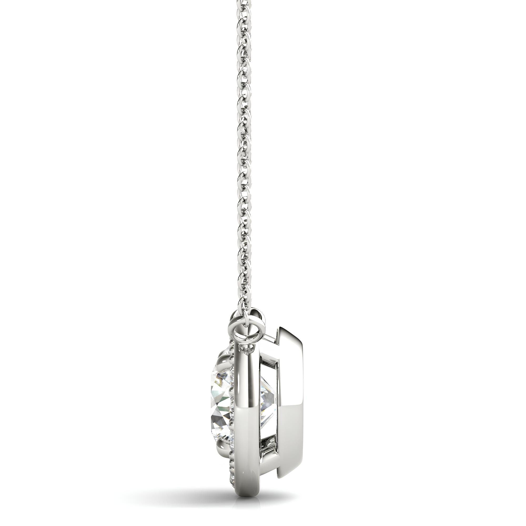 1.00 Carat Lab Grown Round Diamond Halo Pendant Necklace in 14K Gold IGI Certified Diamond on an Elegant Chain